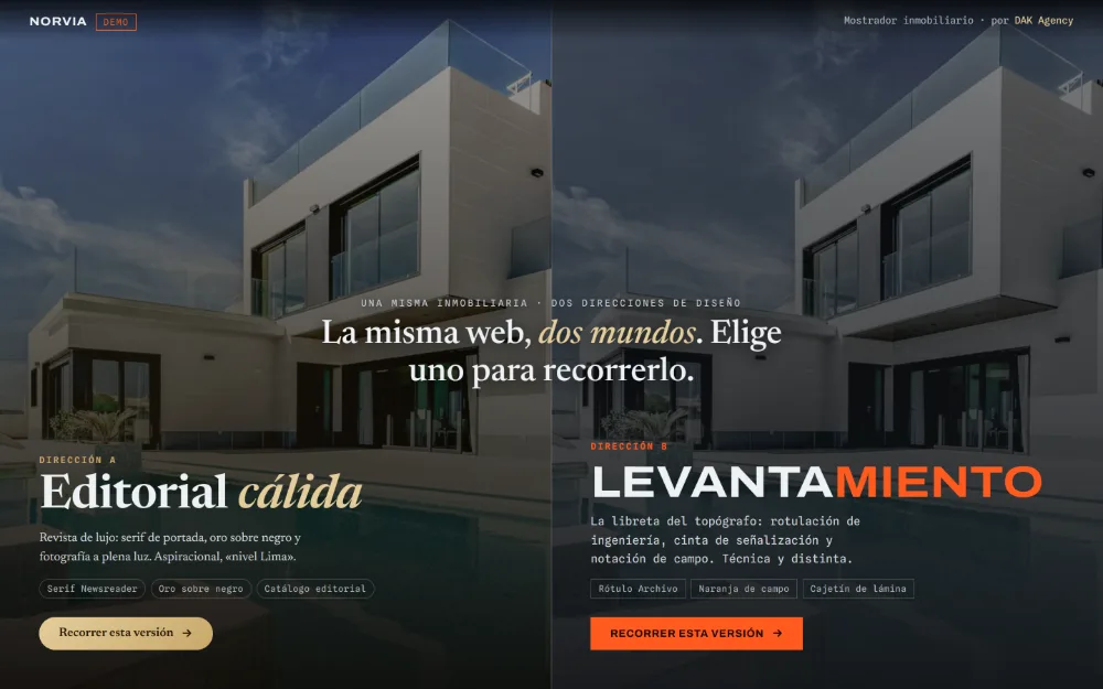 Demo inmobiliario NORVIA de DAK, con sus dos direcciones de diseño